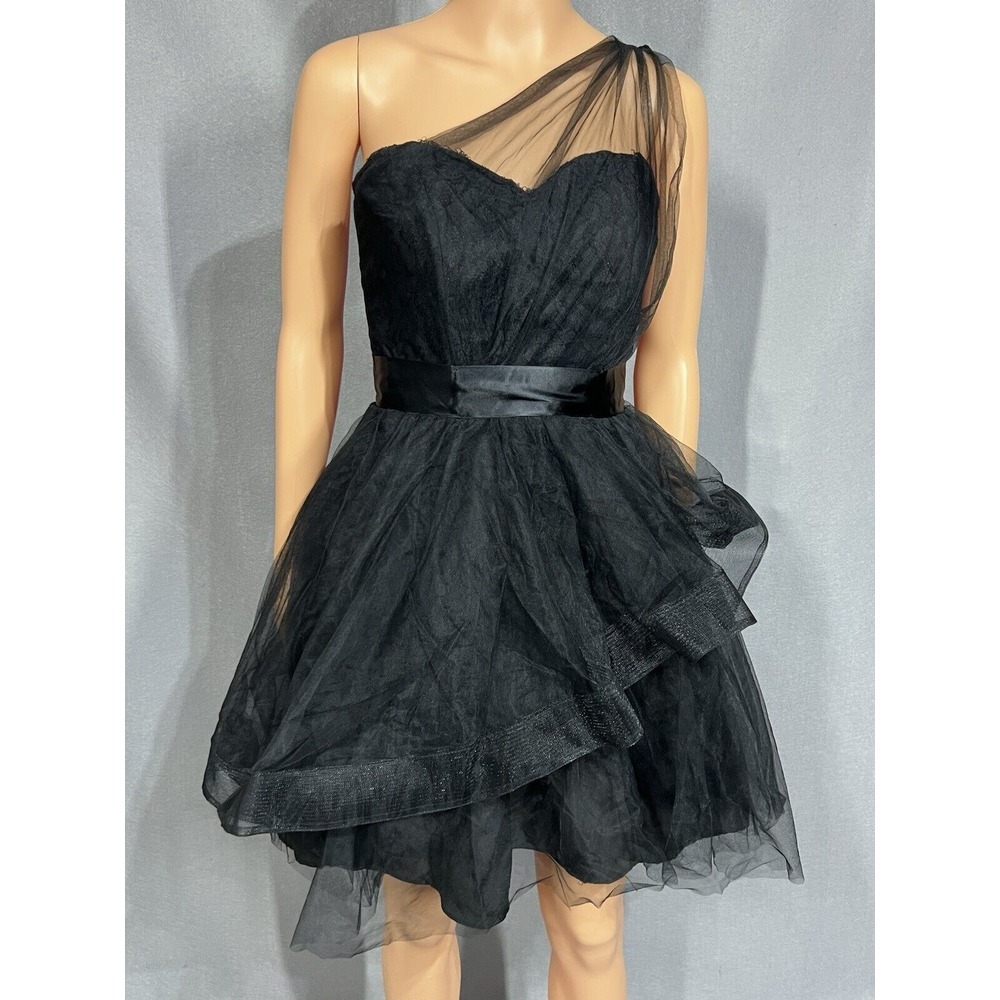 Impression Bridal One Shoulder Black Lace Dress Size 4